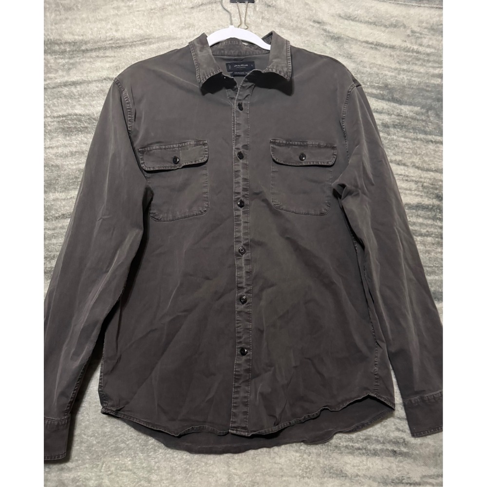 Lucky Brand Mens Classic Fit Long Sleeve Button Down Dark Gray Shirt L